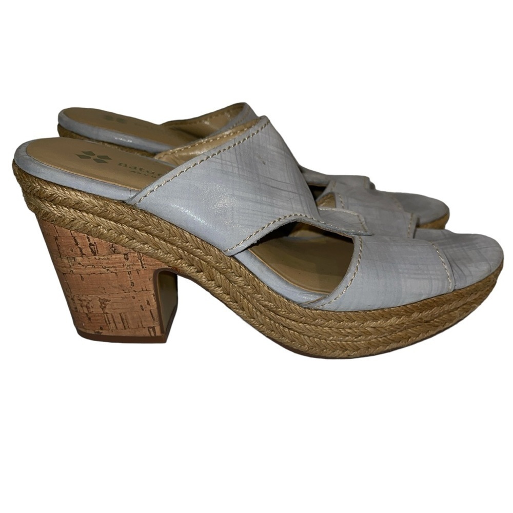 Naturalizer Women's Sandal Size 9N Evette Platform Leather Blue Slip On Cork - Picture 1 of 10